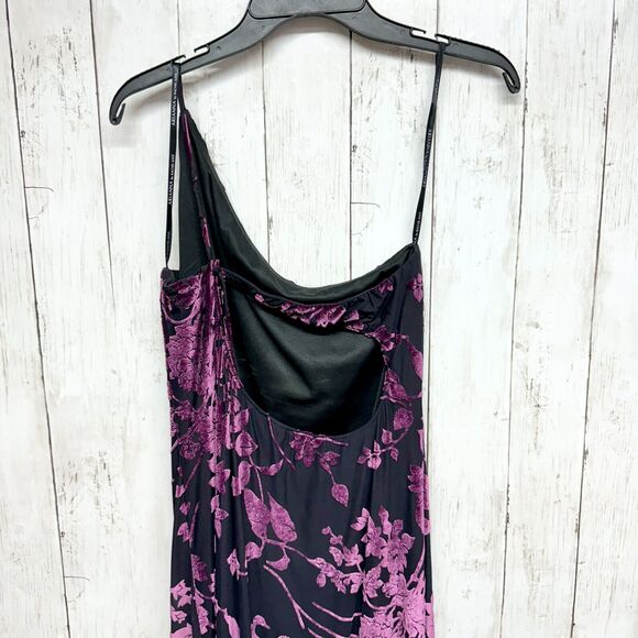 Arianna By Rachel Kaye Evening Gown One Shoulder Maxi Velvet Purple Floral Slit - Picture 7 of 10